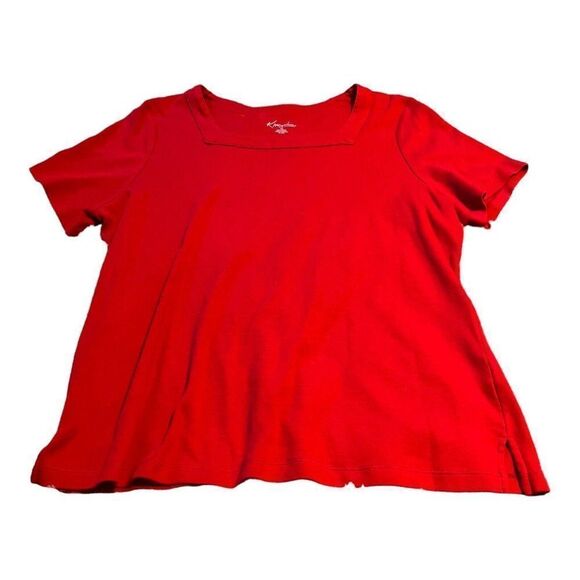 Kim Rogers Top Womens 1X Red Solid Short Sleeve Square Neckline Blouse Shirt - Picture 1 of 5